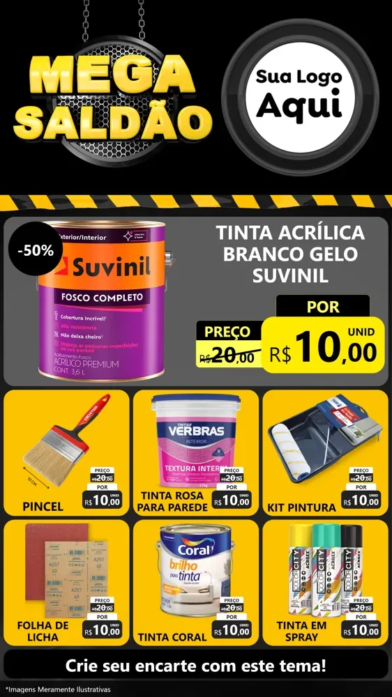 Modelo de Rede Social para Stories com o tema Mega Saldão para Tintas e Ferramentas