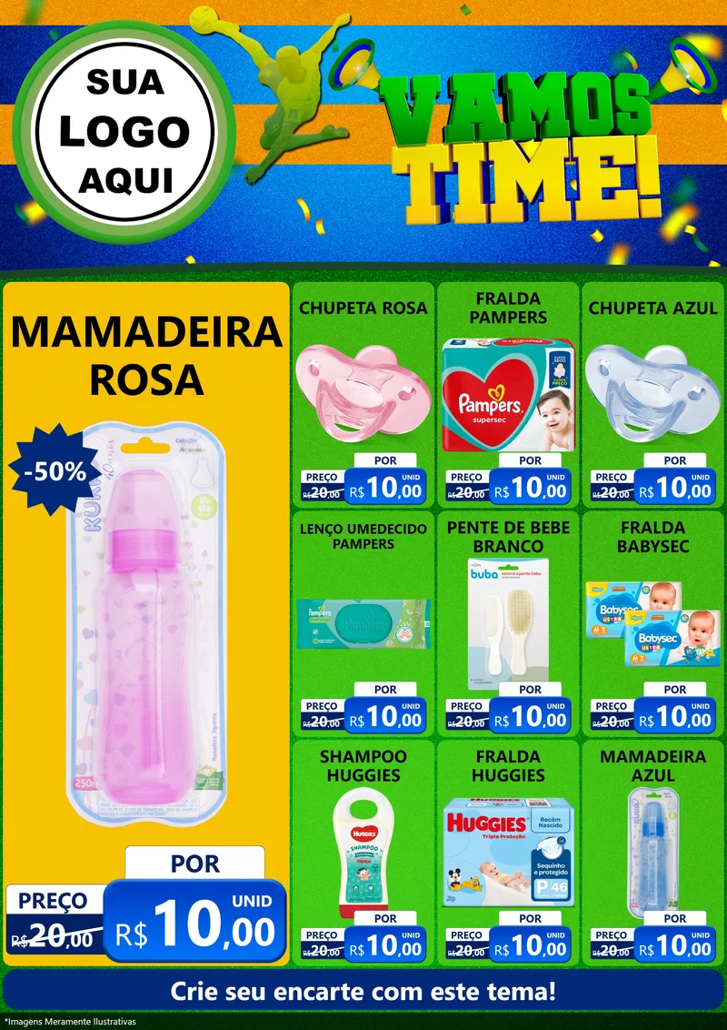 Modelo de Encarte para Encarte A4 Vertical com o tema Vamos Time! para Bebês