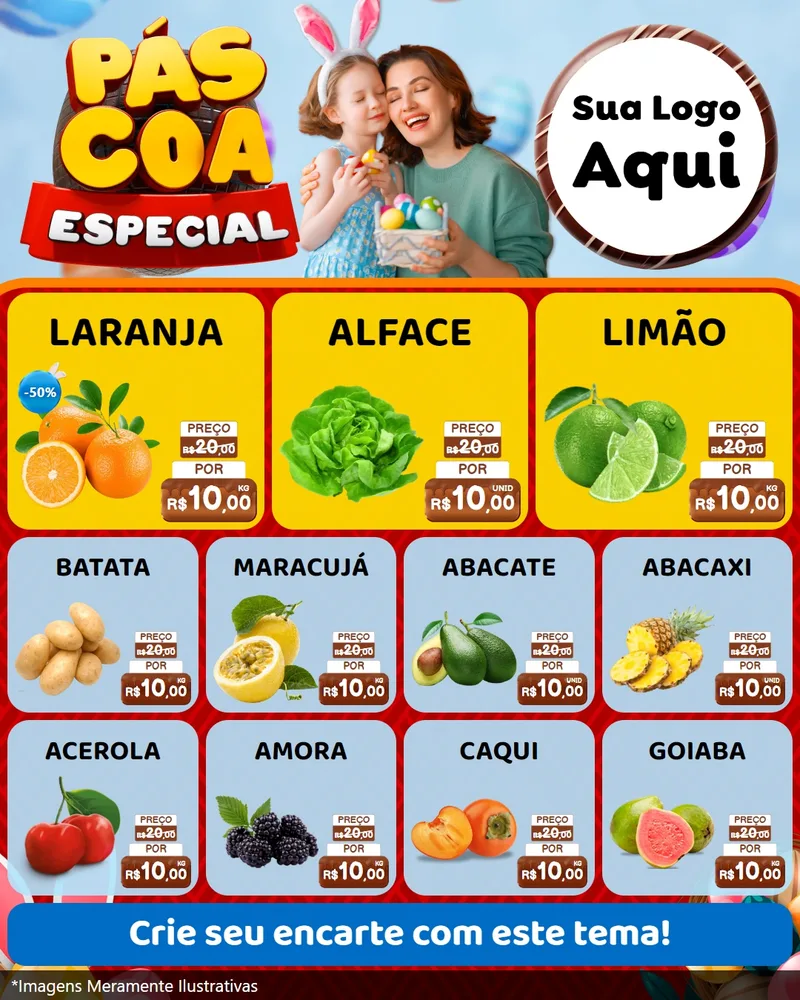 Modelo de Rede Social para Feed Instagram com o tema Páscoa Especial para Hortifrúti