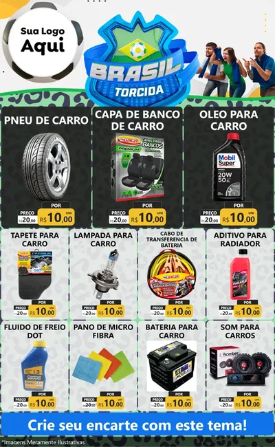 Modelo de Encarte para Encarte Grande com o tema Brasil Torcida - Copa para Auto peças