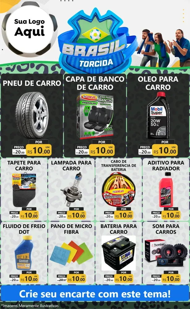 Modelo de Encarte para Encarte Grande com o tema Brasil Torcida - Copa para Auto peças