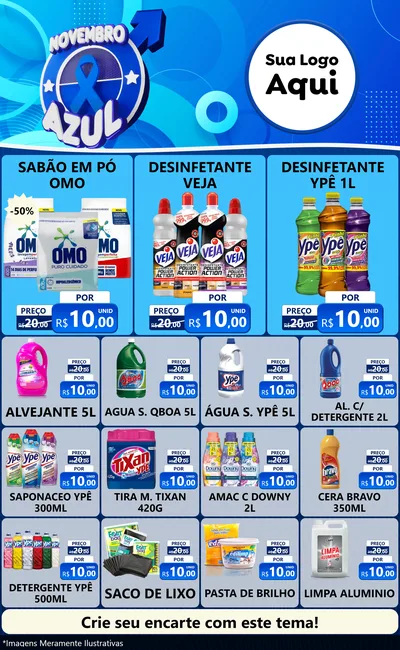 Modelo de Encarte para Encarte Grande com o tema Novembro Azul para Produtos de Limpeza