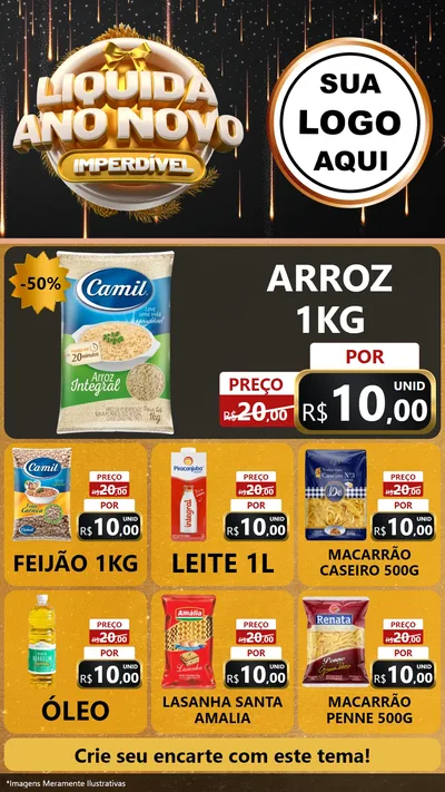 Modelo de Rede Social para Stories com o tema Liquida Ano Novo Imperdível para Supermercado