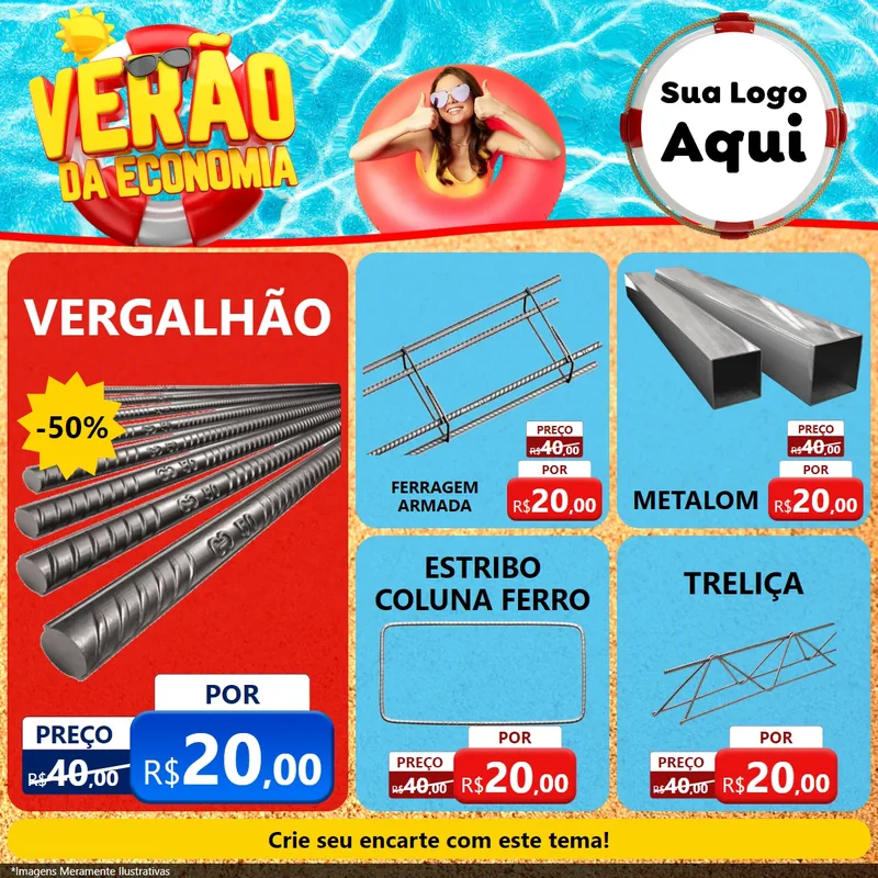 Modelo de Rede Social para Feed Facebook com o tema Verão da Economia para Ferragens