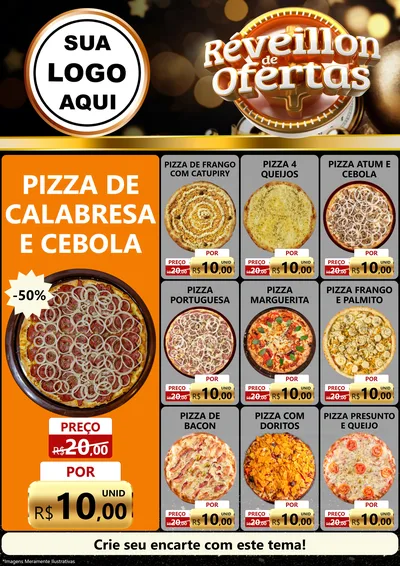 Modelo de Encarte para Encarte A4 Vertical com o tema Réveillon de Ofertas para Pizzaria