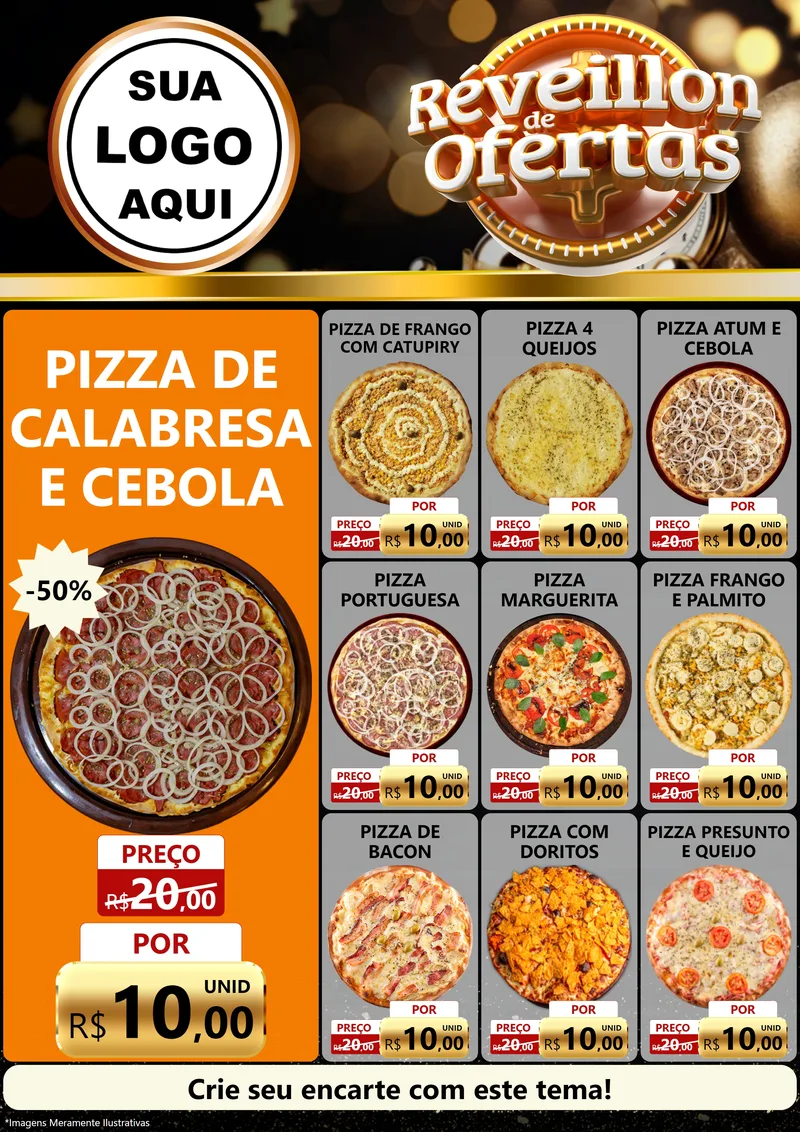 Modelo de Encarte para Encarte A4 Vertical com o tema Réveillon de Ofertas para Pizzaria