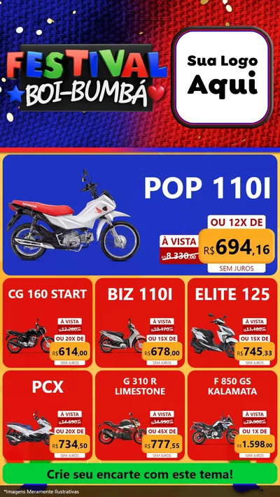 Modelo de Rede Social para Stories com o tema Festival Boi-Bumbá para Concessionaria de Motos