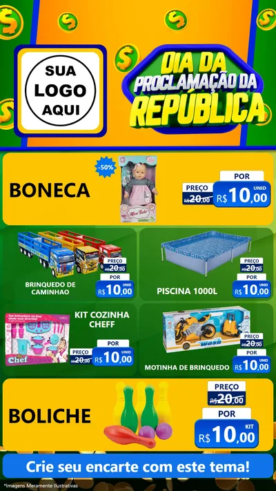 Modelo de TV para TV Vertical com o tema Dia Da Proclamação da República para Brinquedos