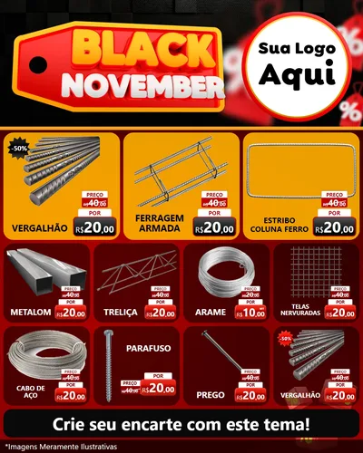 Modelo de Rede Social para Feed Instagram com o tema Black November para Ferragens