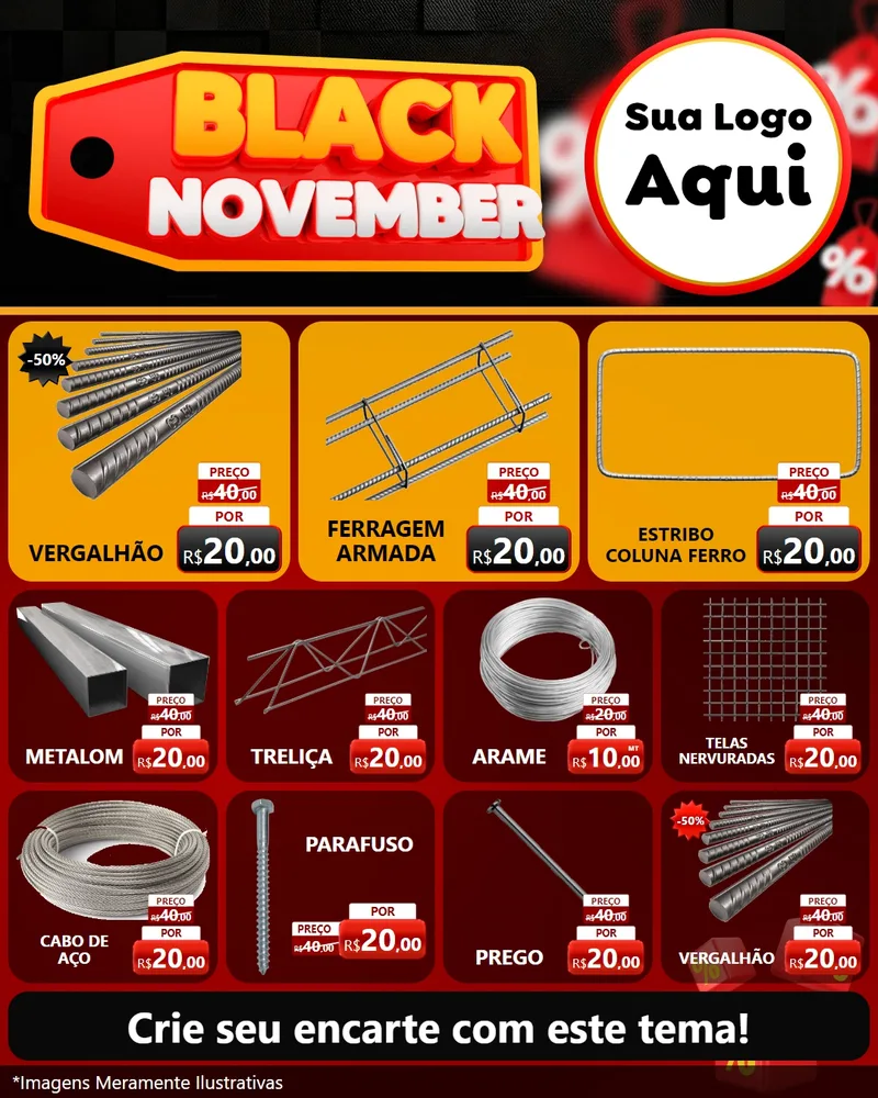 Modelo de Rede Social para Feed Instagram com o tema Black November para Ferragens