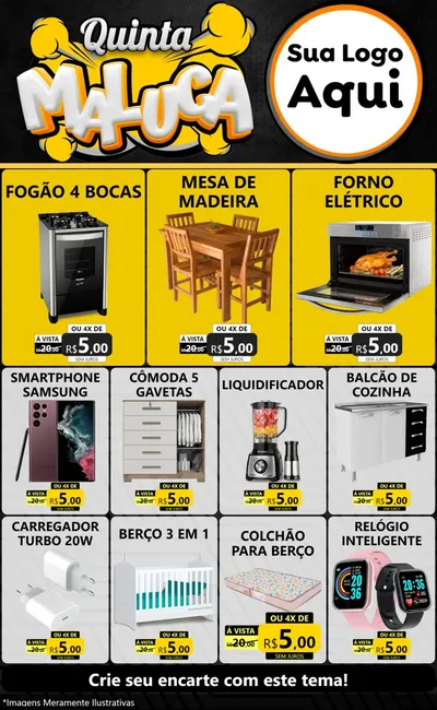 Modelo de Encarte para Encarte Grande com o tema Quinta Maluca para Móveis e Eletro