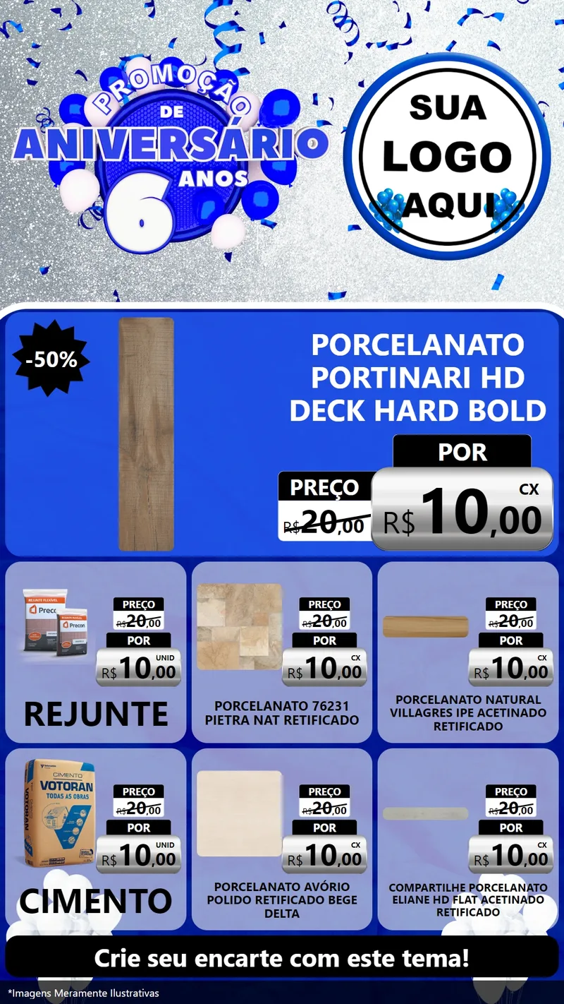 Modelo de Rede Social para Stories com o tema Promoção de Aniversário - 6 Anos para Pisos e revestimentos