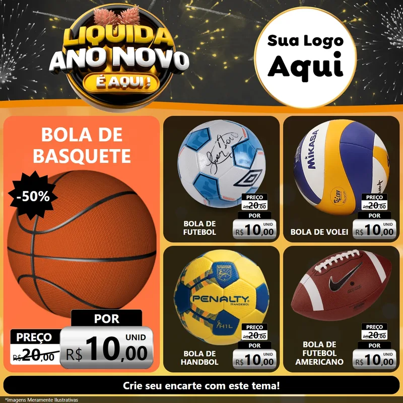 Modelo de Rede Social para Feed Facebook com o tema Liquida Ano Novo É Aqui! para Artigos Esportivos