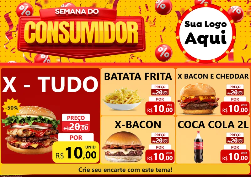 Modelo de Encarte para Encarte A4 Horizontal com o tema Semana do Consumidor para Hamburgueria