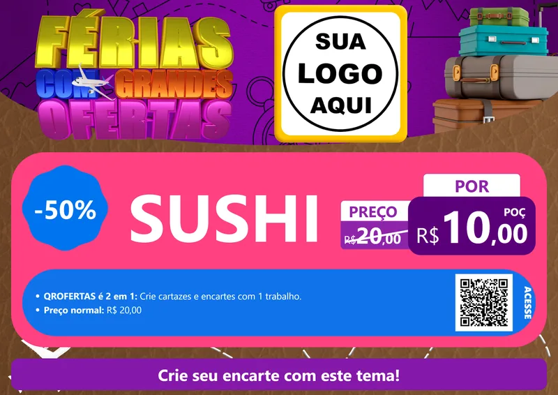 Modelo de Cartaz para Cartaz A4 Horizontal com o tema Férias com Grandes Ofertas para Comida japonesa
