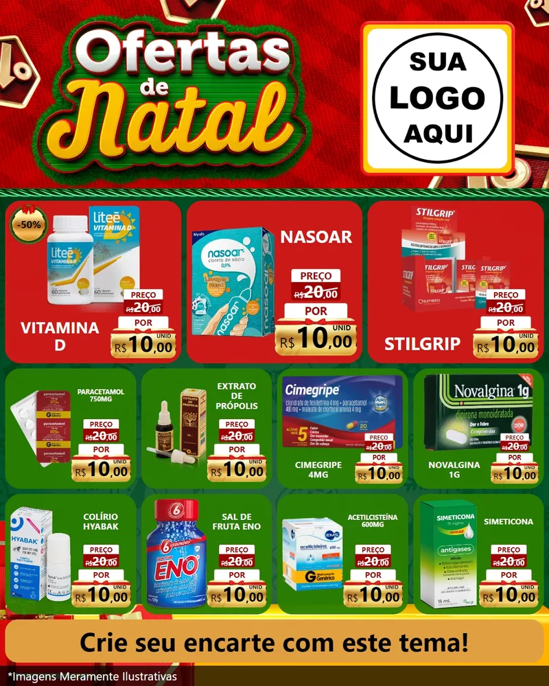Modelo de Rede Social para Feed Instagram com o tema Ofertas de Natal para Farmácia