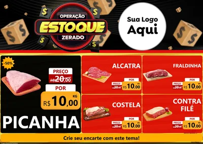 Modelo de Encarte para Encarte A4 Horizontal com o tema Operação Estoque Zerado para Açougue