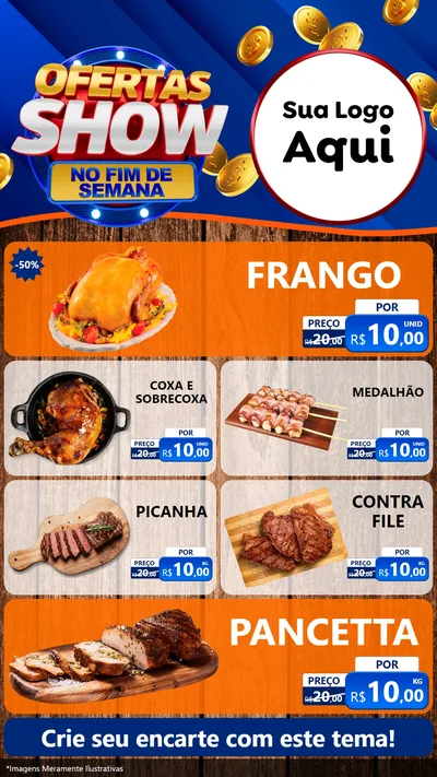 Modelo de TV para TV Vertical com o tema Ofertas Show No Fim De Semana para Assados