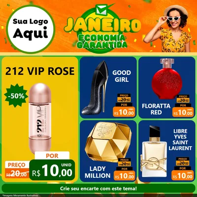 Modelo de Rede Social para Feed Facebook com o tema Janeiro - Economia Garantida para Perfumes