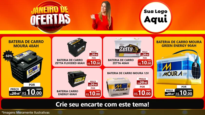 Modelo de TV para TV Horizontal com o tema Janeiro de Ofertas para Baterias Elétricas