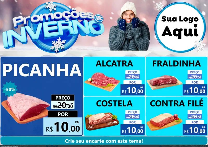 Modelo de Encarte para Encarte A4 Horizontal com o tema Promoções de Inverno para Açougue