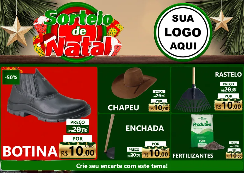 Modelo de Encarte para Encarte A4 Horizontal com o tema Sorteio de Natal para Agropecuária