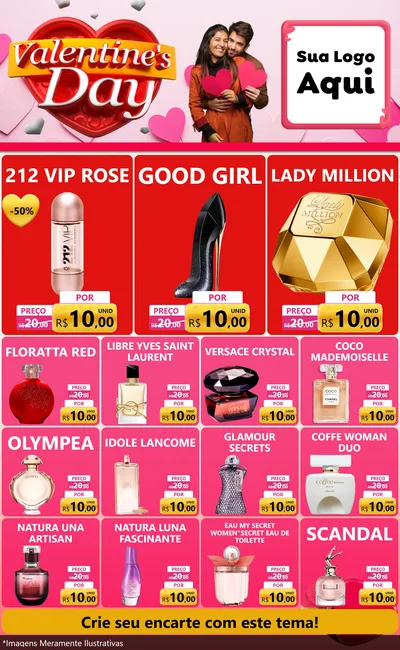 Modelo de Encarte para Encarte Grande com o tema Valentine's Day para Perfumes