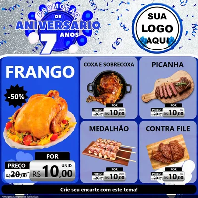 Modelo de Rede Social para Feed Facebook com o tema Promoção de Aniversário - 7 Anos para Assados