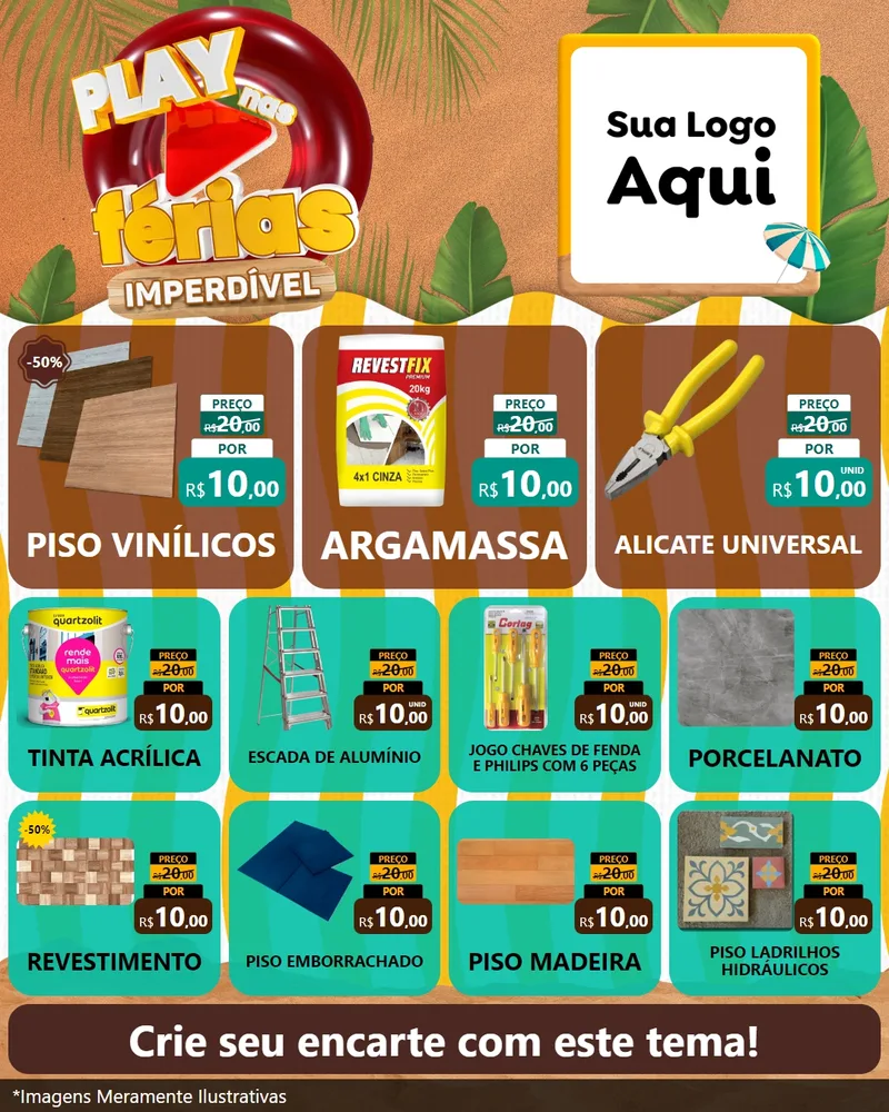 Modelo de Rede Social para Feed Instagram com o tema Play Nas Férias Imperdível para Material para Construção
