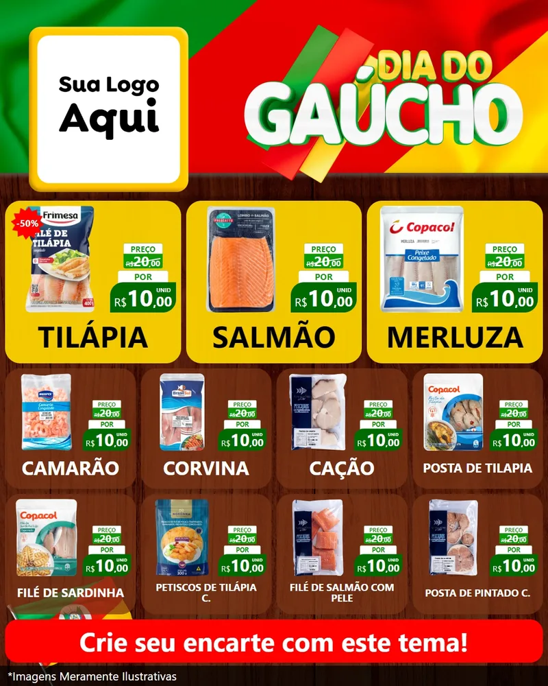 Modelo de Rede Social para Feed Instagram com o tema Dia do Gaúcho para Peixaria