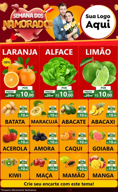 Modelo de Encarte para Encarte Grande com o tema Semana dos Namorados para Hortifrúti