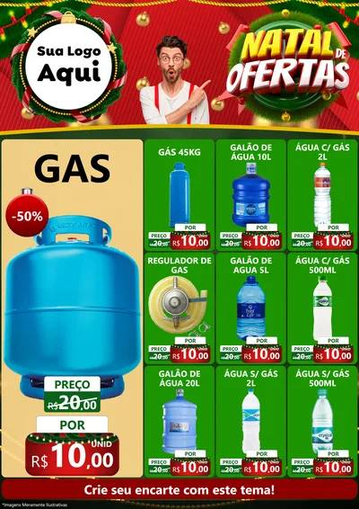 Modelo de Encarte para Encarte A4 Vertical com o tema Natal de Ofertas para Água e gás