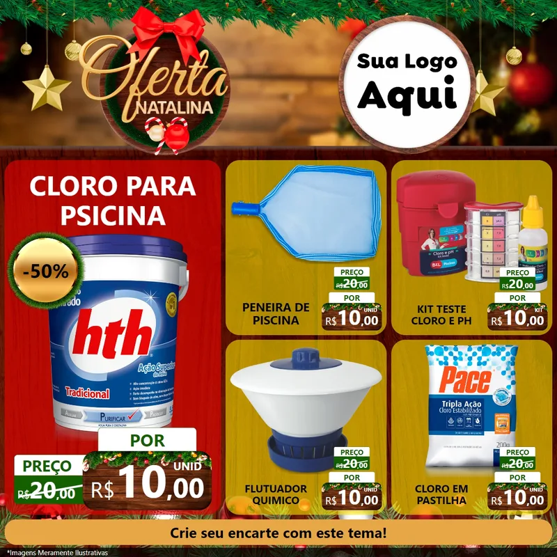 Modelo de Rede Social para Feed Facebook com o tema Ofertas Natalina para Produtos para Piscina