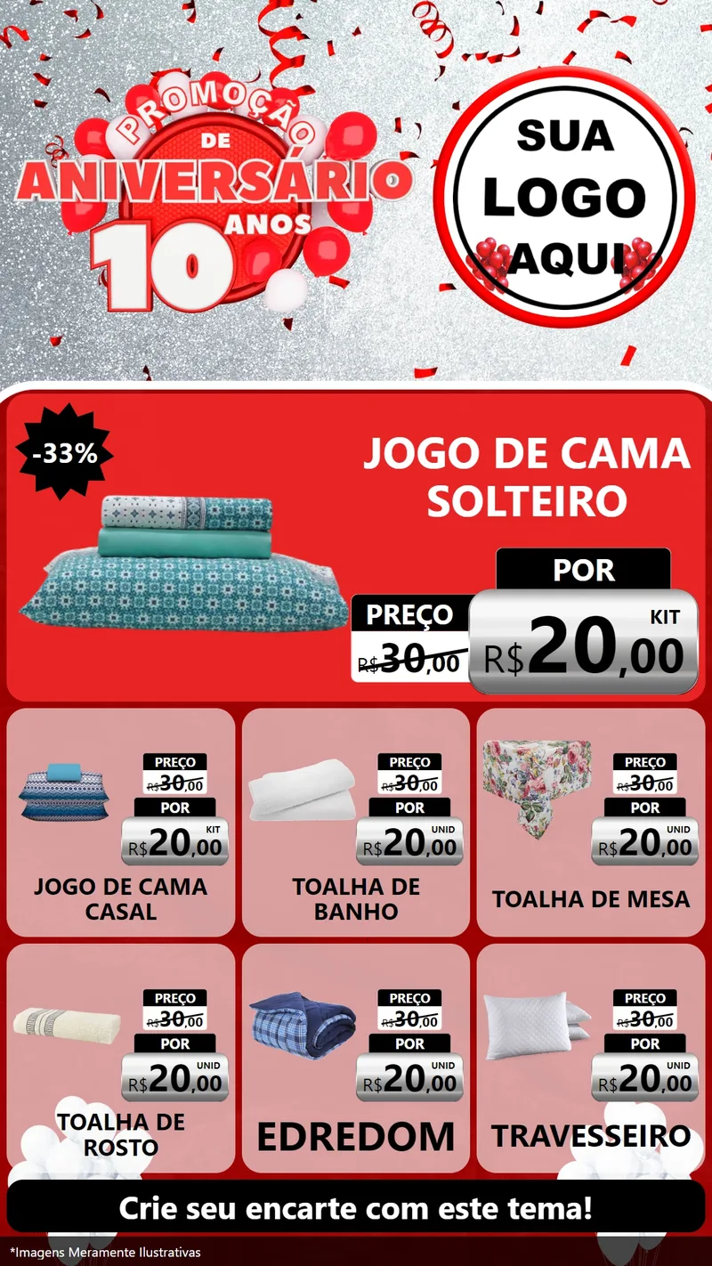 Modelo de Rede Social para Stories com o tema Promoção de Aniversário - 10 Anos para Cama, Mesa e Banho