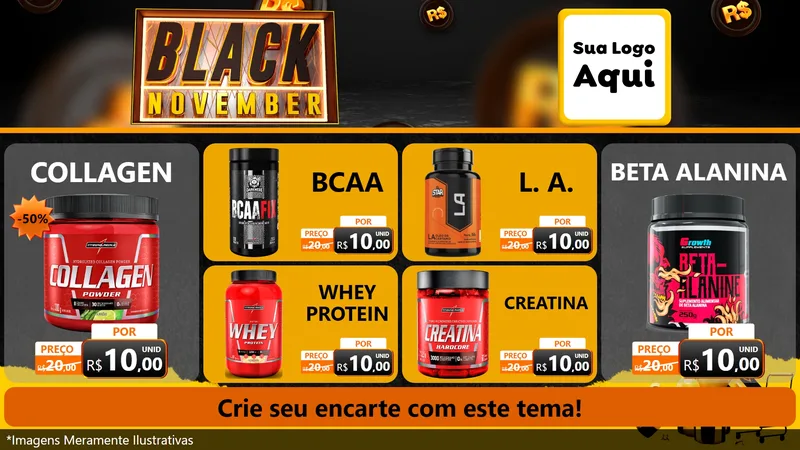 Modelo de TV para TV Horizontal com o tema Black November para Suplementos alimentares