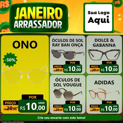 Modelo de Rede Social para Feed Facebook com o tema Janeiro Arrasador para Óticas