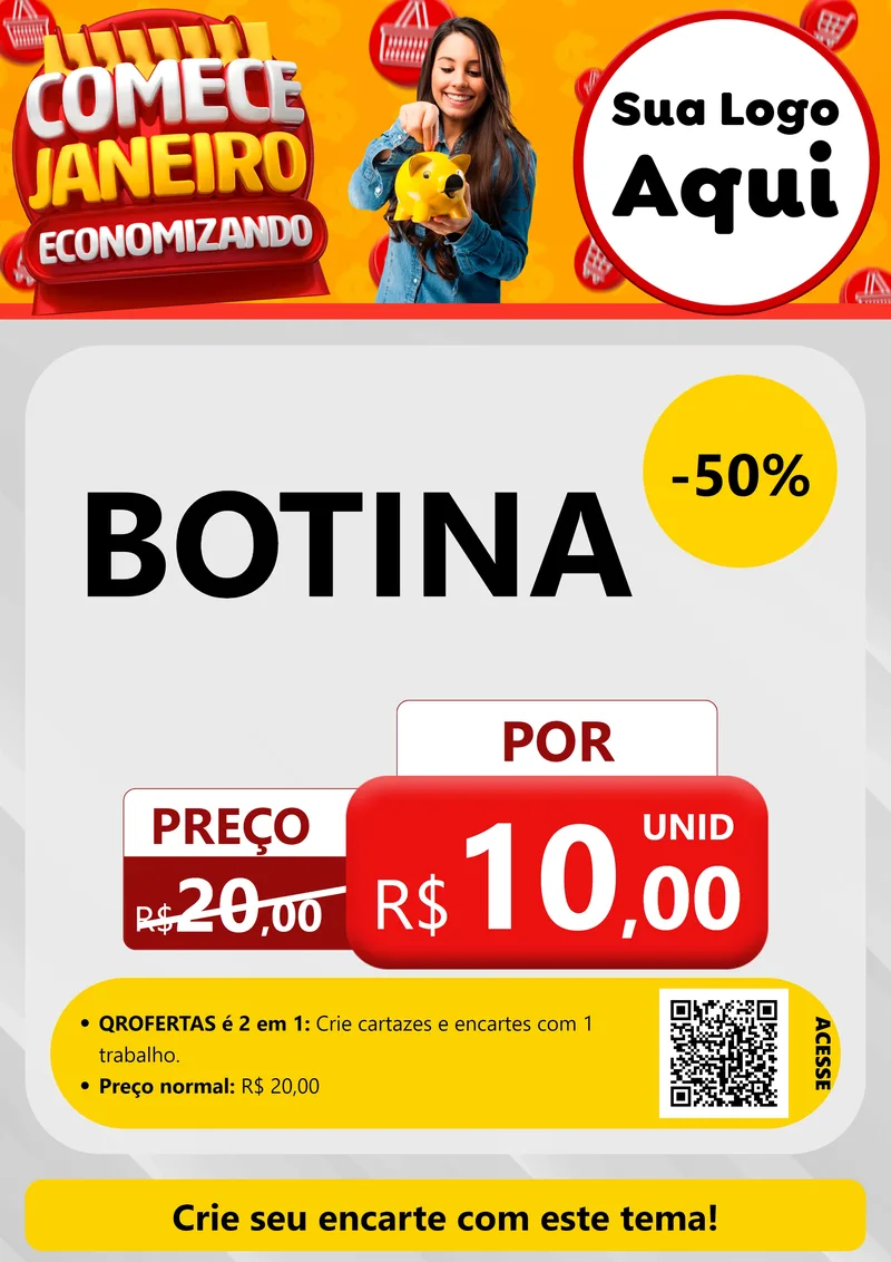 Modelo de Cartaz para Cartaz A4 Vertical com o tema Comece Janeiro Economizando para Agropecuária