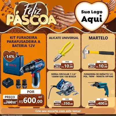 Modelo de Rede Social para Feed Facebook com o tema Feliz Páscoa para Maquinas e Ferramentas