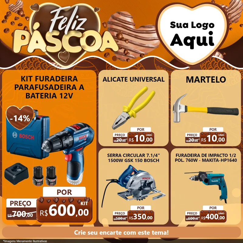 Modelo de Rede Social para Feed Facebook com o tema Feliz Páscoa para Maquinas e Ferramentas