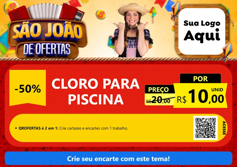 Modelo de Cartaz para Cartaz A4 Horizontal com o tema São João de Ofertas para Produtos para Piscina