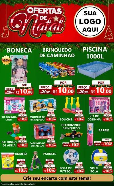 Modelo de Encarte para Encarte Grande com o tema Ofertas de Natal para Brinquedos