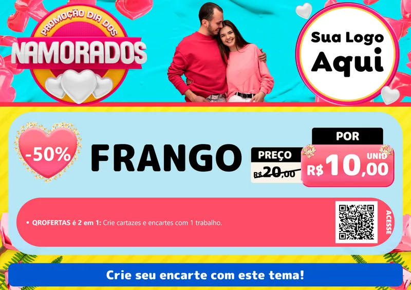 Modelo de Cartaz para Cartaz A4 Horizontal com o tema Promoção Dia dos Namorados para Assados
