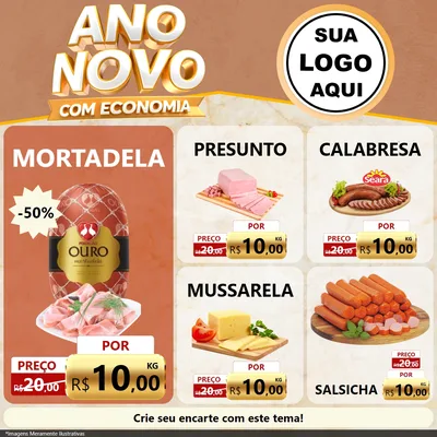 Modelo de Rede Social para Feed Facebook com o tema Ano Novo Com Economia para Frios e Laticínios