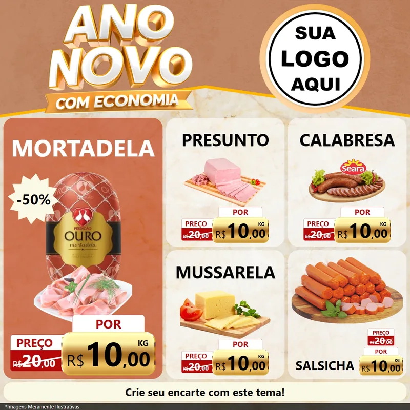 Modelo de Rede Social para Feed Facebook com o tema Ano Novo Com Economia para Frios e Laticínios