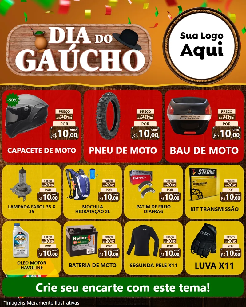 Modelo de Rede Social para Feed Instagram com o tema Dia do Gaúcho para Moto peças