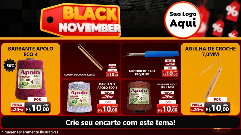 Modelo de TV para TV Horizontal com o tema Black November para Armarinho e Aviamentos