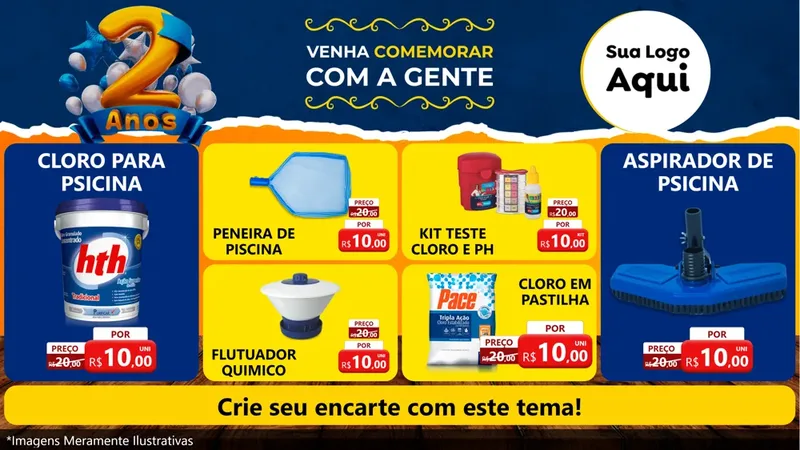 Modelo de TV para TV Horizontal com o tema Aniversário de 2 anos para Produtos para Piscina