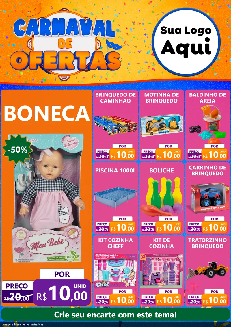 Modelo de Encarte para Encarte A4 Vertical com o tema Carnaval de Ofertas para Brinquedos