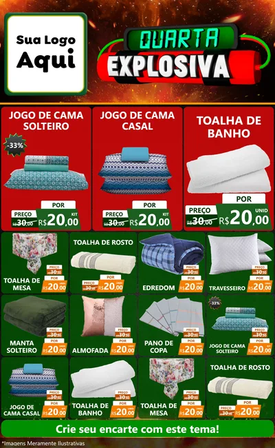Modelo de Encarte para Encarte Grande com o tema Quarta Explosiva para Cama, Mesa e Banho