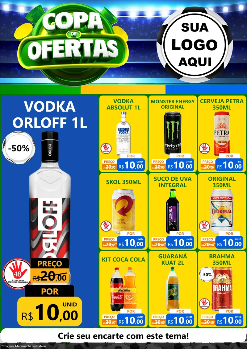 Modelo de Encarte para Encarte A4 Vertical com o tema Copa de Ofertas para Distribuidora de bebidas